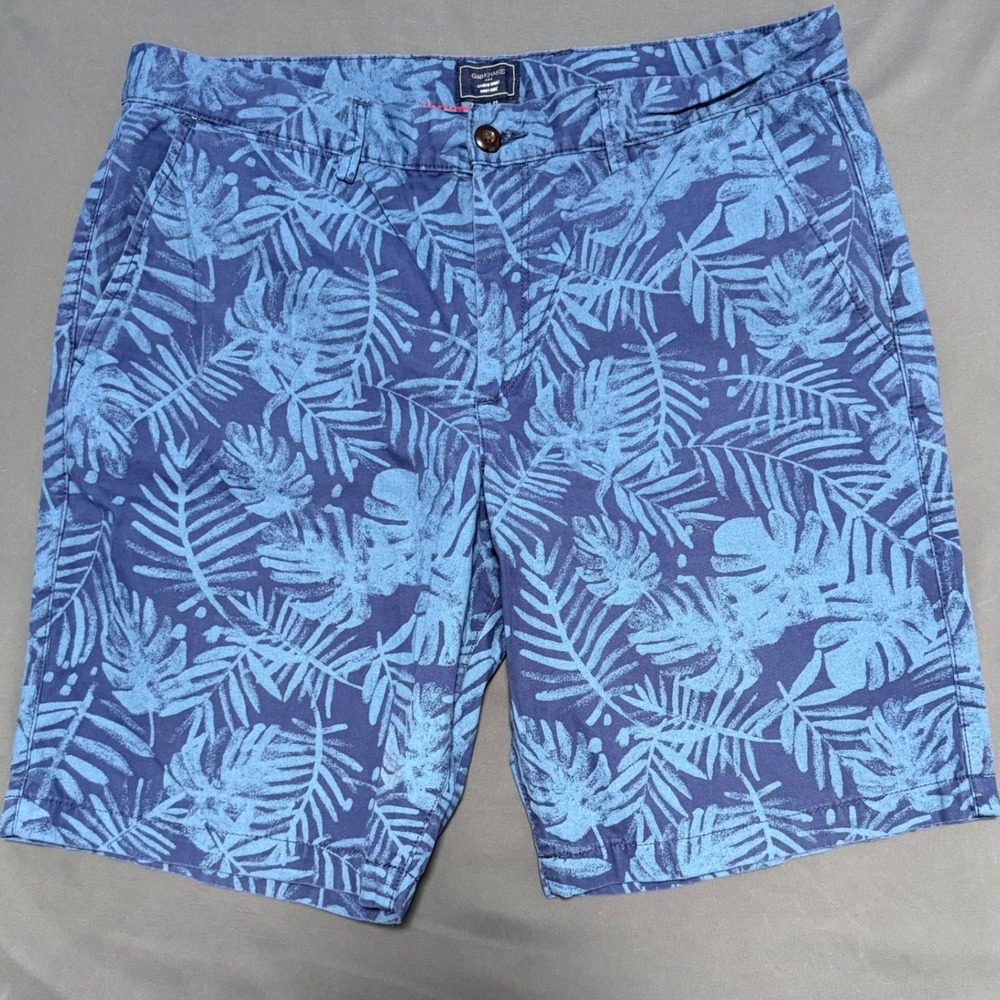 Gap Lived-In Shorts Mens 34 Blue Tropical Palm Leaf Chino - Picture 2 of 6